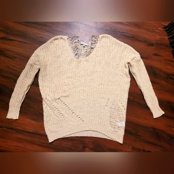 PAPAYA cream colored sweater. Meant to look ripped. Size S/M. - Picture 1 of 6